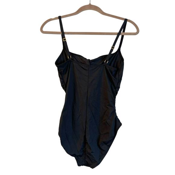 La Blanca Island Goddess Rouched One Piece Swimsuit Women’s Size 10 Black UPF 50 - Picture 4 of 6